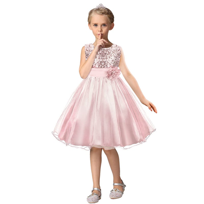Acecharming Girls Dresses Sequin Flower Girls Party Dress Bridesmaid Ball Gown Wedding Tulle 3-10 Years Pink - Image 3